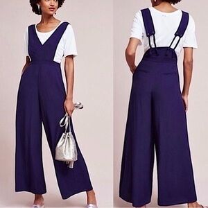 Anthropologie Maeve Souxanne Wide Leg Overalls Jumpsuit. Purple Eggplant. US 4